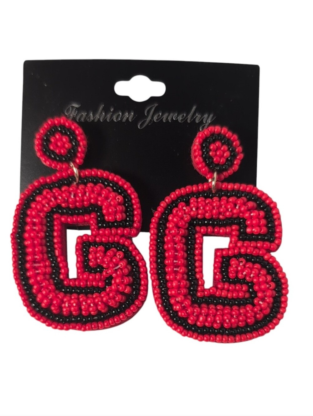 Game Day UGA Georgia Beaded Red/Black G Dangle Earrings